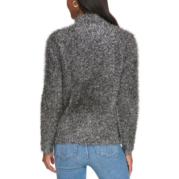 NWT Calvin Klein Metallic-Eyelash Mock-Neck Sweater in Gunmetal Sz. 1X - Picture 2 of 2